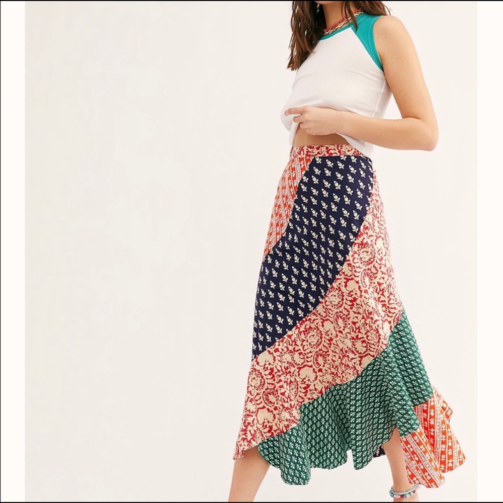 NWT Free People Medley Maxi Patchwork Skirt